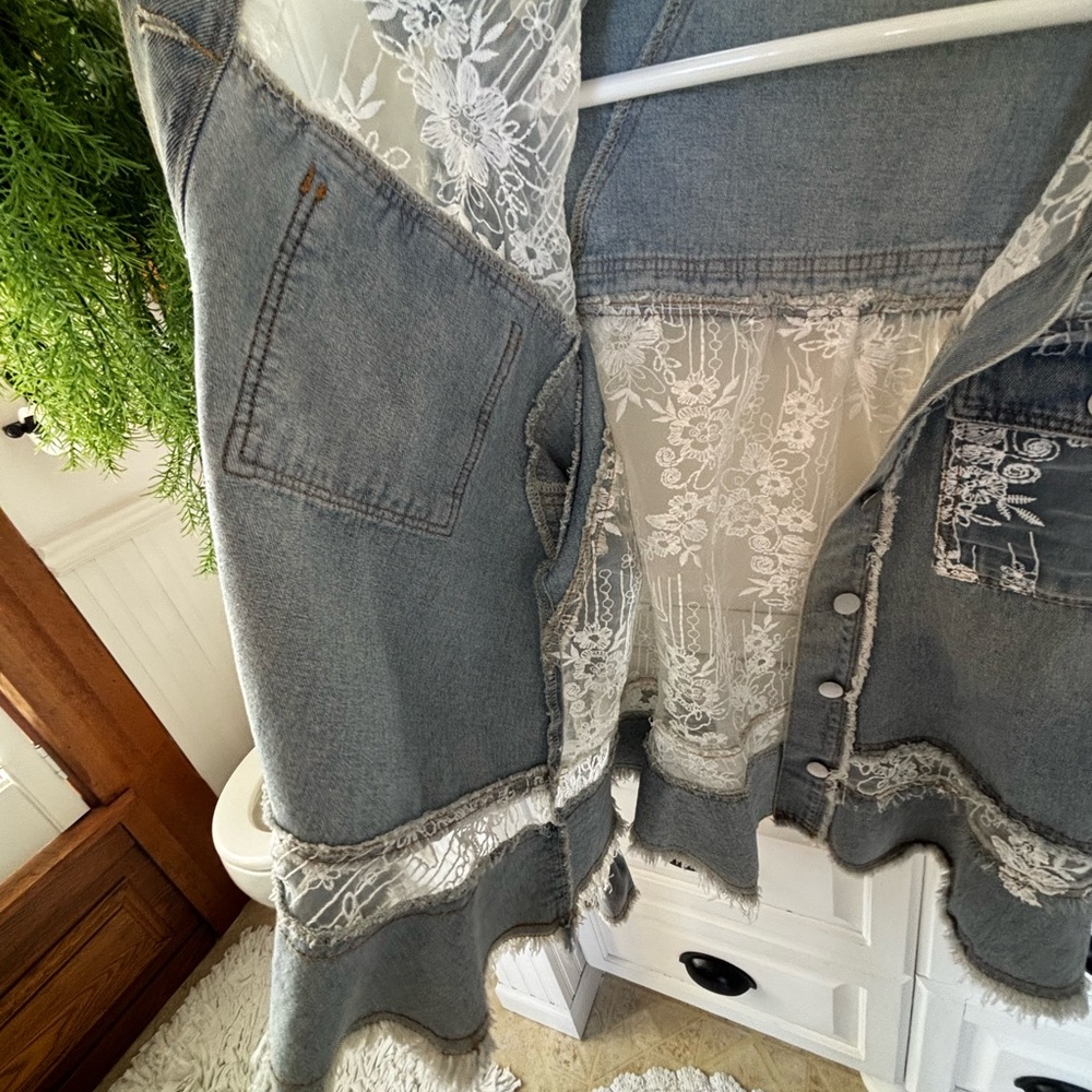 POL Blue Denim Jacket with White Lace Accents - Picture 8 of 10